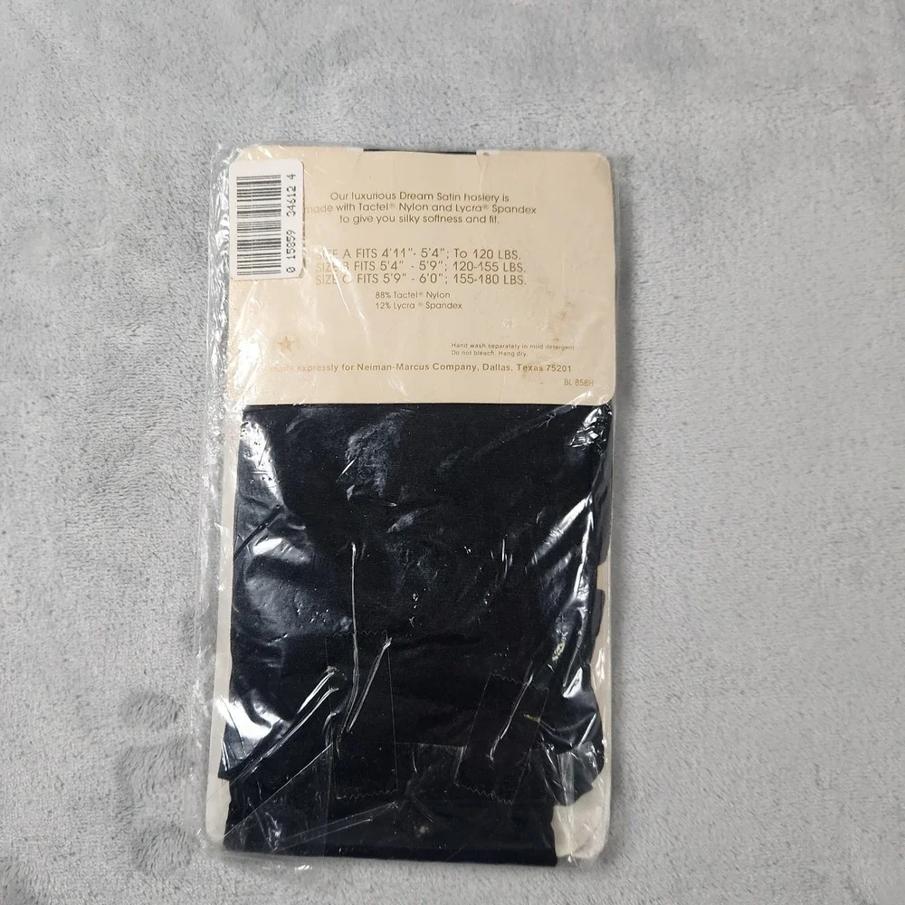 Vintage Neiman Marcus Dream Sheer Black Pantyhose Open Toe / Sandalfoot Size B